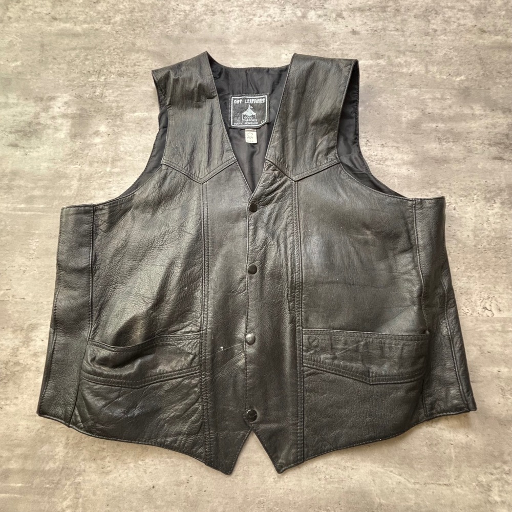 Hot Leathers Biker Vest Black Real Leather Motorcycle Waistcoat Snap Front